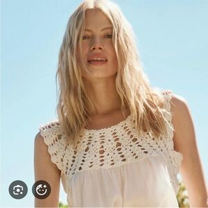 THE GREAT. Soliel Crochet Camisole Top in Cream